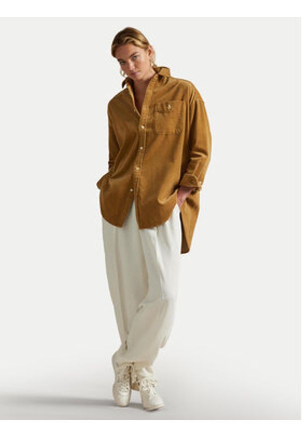 Polo Ralph Lauren Koszula 211971525001 Brązowy Oversize. Typ kołnierza: polo. Kolor: brązowy. Materiał: sztruks, bawełna