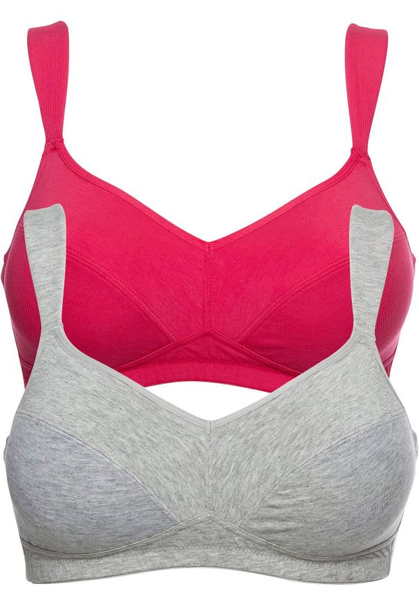 bonprix - Biustonosz bez fiszbinów z bawełną organiczną (2 szt.). Kolor: różowy. Materiał: bawełna