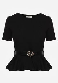 Renee - Czarna Dzianinowa Bluzka Baskinka z Paskiem i Klamrą Megassa. Kolor: czarny. Materiał: dzianina #5