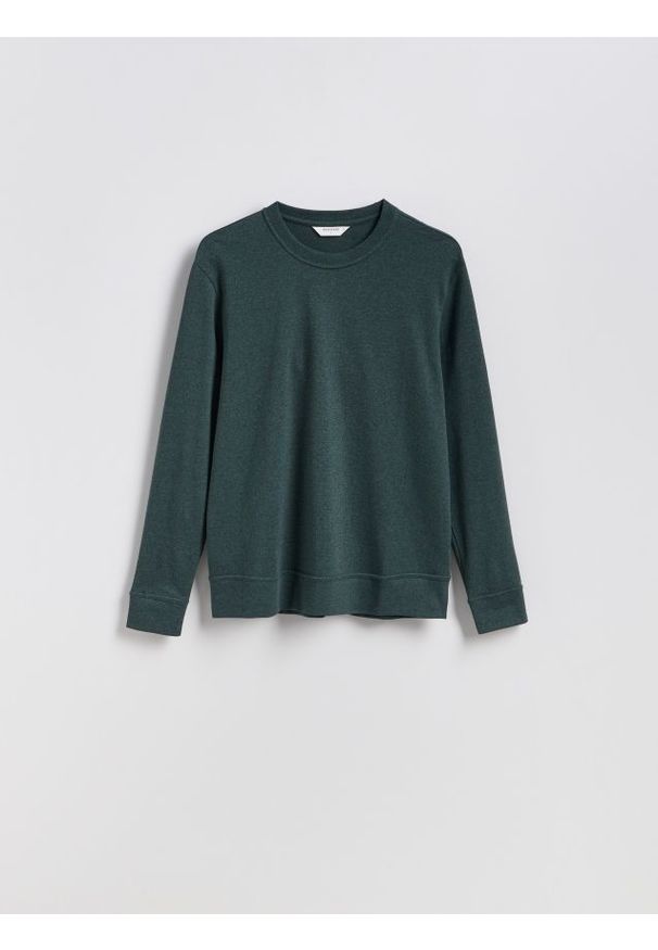Reserved - Longsleeve regular - ciemnozielony. Kolor: zielony. Materiał: bawełna, dzianina. Długość rękawa: długi rękaw