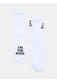 Sinsay - Prążkowane skarpetki z haftowanym napisem 2 pack - biały. Kolor: biały. Materiał: prążkowany. Wzór: napisy, haft #1