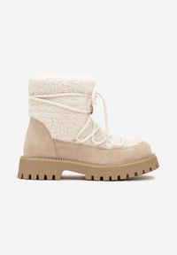 Renee - Beżowe Futerkowe Śniegowce na Tłoczonej Podeszwie Ozdobionej Cyrkoniami Rialuna. Okazja: na co dzień. Kolor: beżowy. Materiał: jeans, puch. Wzór: aplikacja. Styl: casual, elegancki #4