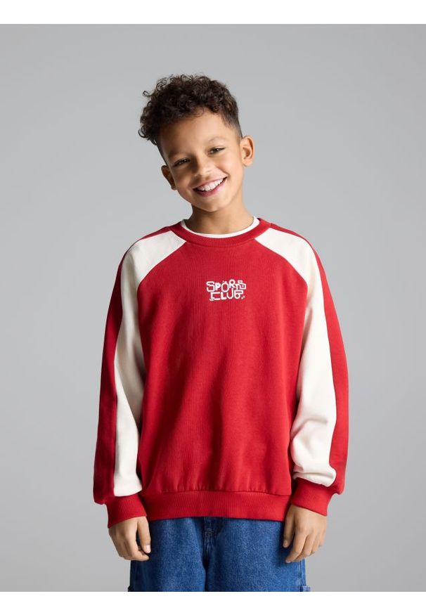 Reserved - Bluza oversize - czerwony. Kolor: czerwony. Materiał: bawełna, dzianina