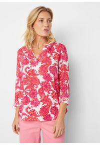 bonprix - Tunika z lejącej wiskozy. Kolor: różowy. Materiał: wiskoza. Wzór: nadruk #1