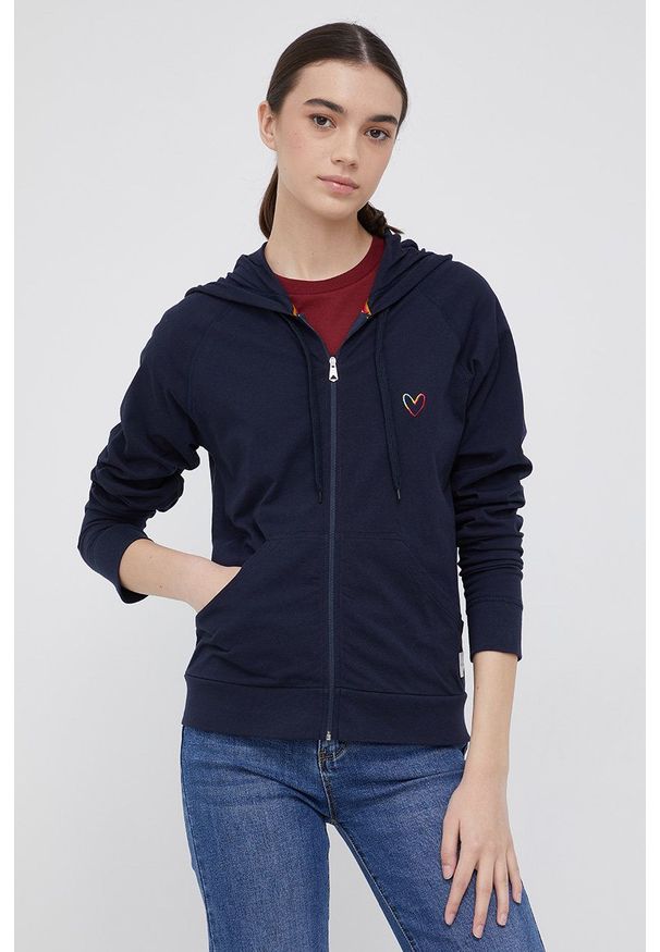 Paul Smith Bluza bawełniana damska kolor granatowy z kapturem gładka. Okazja: na co dzień. Typ kołnierza: kaptur. Kolor: niebieski. Materiał: bawełna. Wzór: gładki. Styl: casual
