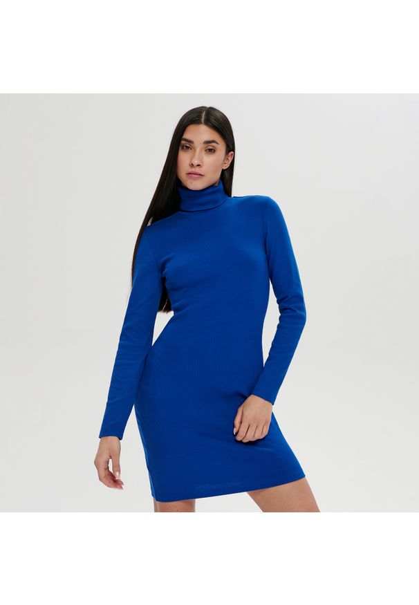 Sinsay - Sukienka mini ołówkowa - Niebieski. Kolor: niebieski. Typ sukienki: ołówkowe. Długość: mini