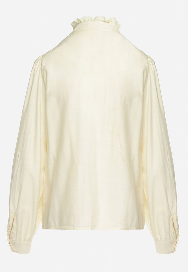 Born2be - Jasnożółta Ażurowa Koszula Zapinana na Guziki ze Stójką i Koronką Beriavna. Typ kołnierza: kołnierzyk stójkowy. Kolor: żółty. Materiał: koronka. Wzór: ażurowy, koronka