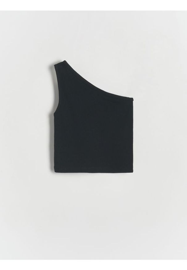 Reserved - Top na jedno ramię - czarny. Kolor: czarny. Materiał: bawełna