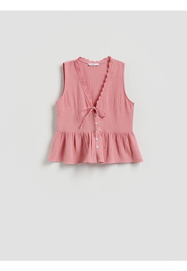 Reserved - Muślinowa bluzka - koralowy. Kolor: pomarańczowy. Materiał: bawełna, tkanina