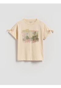 Reserved - T-shirt z nadrukiem - beżowy. Kolor: beżowy. Materiał: bawełna. Wzór: nadruk