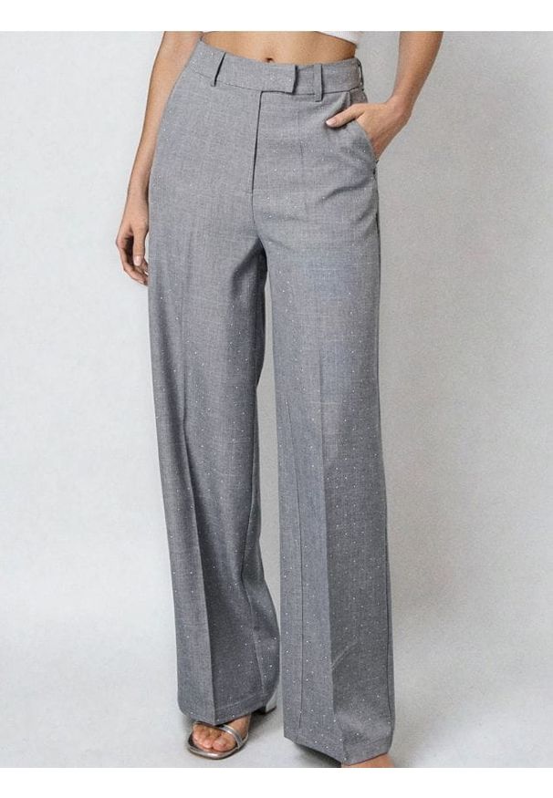 Sinsay - Eleganckie spodnie wide leg - szary. Kolor: szary. Styl: elegancki