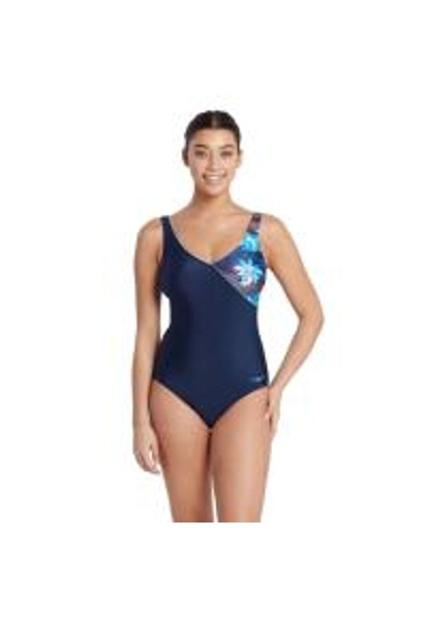 ZOGGS - Strój Kąpielowy Zoggs Lotus Front Crossover – Rozmiar 34. Kolor: niebieski. Wzór: kwiaty