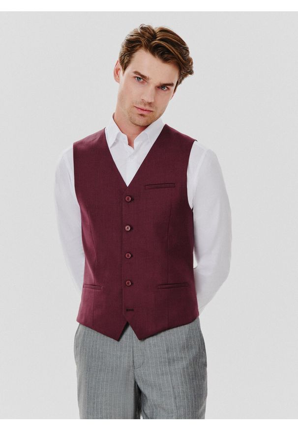 Pako Lorente - PAKO LORENTE – Gładka jednorzędowa kamizelka męska. Materiał: poliester, elastan, wiskoza. Wzór: gładki