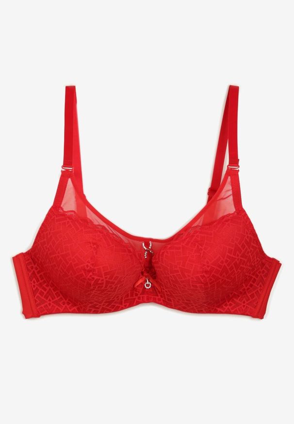 Born2be - Czerwony Biustonosz Koronkowy z Efektem Push-Up Donantia. Kolor: czerwony. Materiał: koronka. Rodzaj stanika: push-up