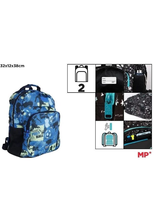 Minions Plecak dwukomorowy Football niebieski 32x12x38cm. Kolor: niebieski