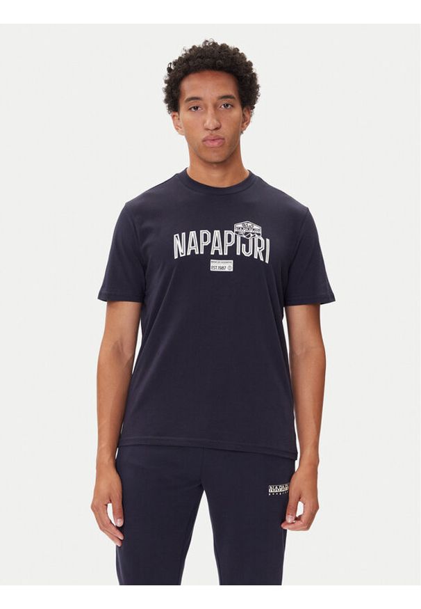 Napapijri T-Shirt S-Funes Ss NP0A88UA Granatowy Regular Fit. Kolor: niebieski. Materiał: bawełna