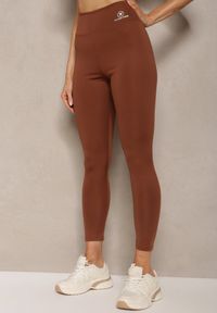 Renee - Brązowe Legginsy High Waist z Gumką w Pasie Cloen. Okazja: na co dzień. Stan: podwyższony. Kolor: brązowy. Styl: casual, elegancki #2