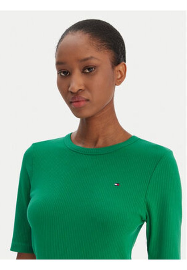 TOMMY HILFIGER - Tommy Hilfiger T-Shirt WW0WW47308 Zielony Slim Fit. Kolor: zielony. Materiał: wiskoza