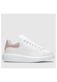 Alexander McQueen - ALEXANDER MCQUEEN Białe sneakersy damskie z różowym napiętkiem, Rozmiar 38,5. Kolor: biały. Materiał: zamsz #4
