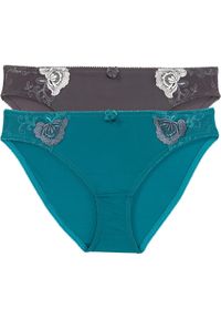 bonprix - Figi z haftem (2 pary). Kolor: niebieski. Wzór: gładki, haft #1