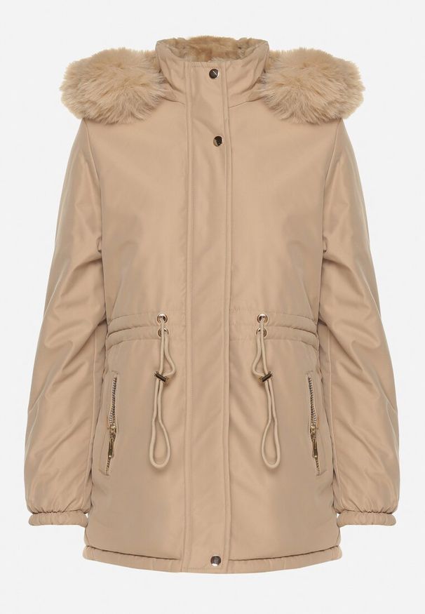 Born2be - Ciemnobeżowa Dwustronna Kurtka Parka z Odpinanym Kapturem i Futrzaną Podszewką Zinnalea. Okazja: na spacer. Kolor: beżowy. Materiał: futro. Wzór: gładki. Styl: elegancki