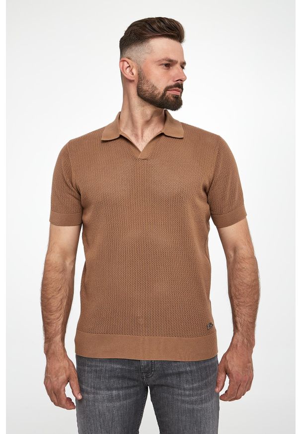 Karl Lagerfeld - Polo męskie z dzianiny ażurowej KARL LAGERFELD. Typ kołnierza: polo. Materiał: dzianina. Wzór: ażurowy