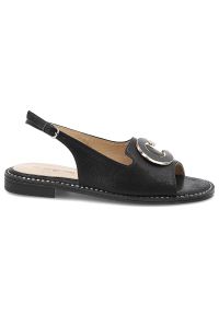 Czarne Sandały S.Barski Stylowe Płaskie Obuwie Damskie. Okazja: na co dzień. Zapięcie: pasek. Kolor: czarny. Wzór: aplikacja. Sezon: lato. Obcas: na obcasie. Styl: elegancki. Wysokość obcasa: niski #3