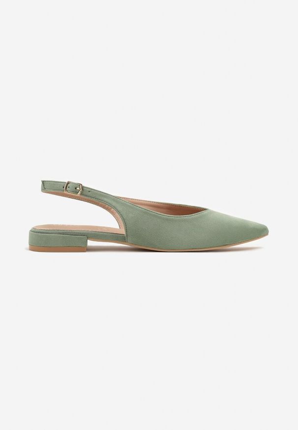 Renee - Jasnozielone Sandały Slingback Vices z Wkładką ze Skóry Naturalnej Annisae. Okazja: na spotkanie biznesowe. Zapięcie: sprzączka. Kolor: zielony. Materiał: skóra. Obcas: na obcasie. Styl: elegancki, biznesowy, klasyczny. Wysokość obcasa: niski