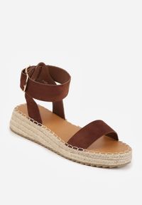 Renee - Ciemnobrązowe Sandały VICES na Platformie Ozdobione Plecionką z Juty Pellitoris. Kolor: brązowy. Wzór: aplikacja. Sezon: lato. Obcas: na platformie. Styl: elegancki #6