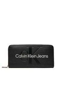 Calvin Klein Jeans Duży Portfel Damski K60K607634 Czarny. Kolor: czarny. Materiał: skóra