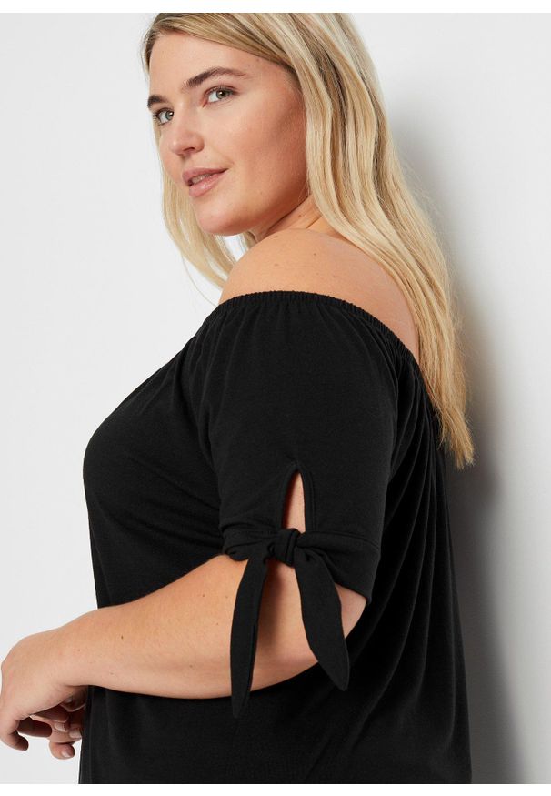 bonprix - Bluzka Carmen z ozdobnym wiązaniem. Typ kołnierza: typu carmen. Kolor: czarny