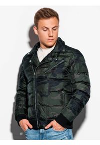 Ombre Clothing - Kurtka męska wiosenna C373 - zielony/moro - L. Kolor: zielony. Materiał: poliester. Wzór: moro. Sezon: wiosna #6