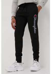 Champion spodnie Rib Cuff męskie kolor czarny z aplikacją. Kolor: czarny. Materiał: dzianina. Wzór: aplikacja