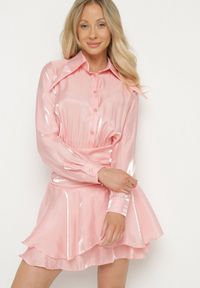Born2be - Różowa Sukienka z Wiskozy o Koszulowym Kroju z Falbankami Liova. Typ kołnierza: kołnierz z falbankami. Kolor: różowy. Materiał: wiskoza. Typ sukienki: koszulowe #4