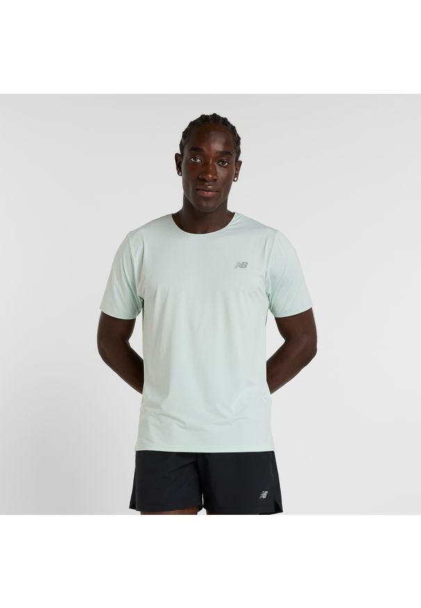 Koszulka męska New Balance MT43213CYS – zielona. Kolor: zielony. Materiał: materiał, poliester