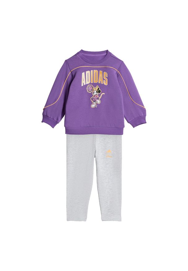 Zestaw Adidas Disney Minnie Mouse Jogger. Okazja: na uczelnię. Kolor: fioletowy, pomarańczowy, wielokolorowy. Materiał: dresówka. Wzór: motyw z bajki. Styl: sportowy