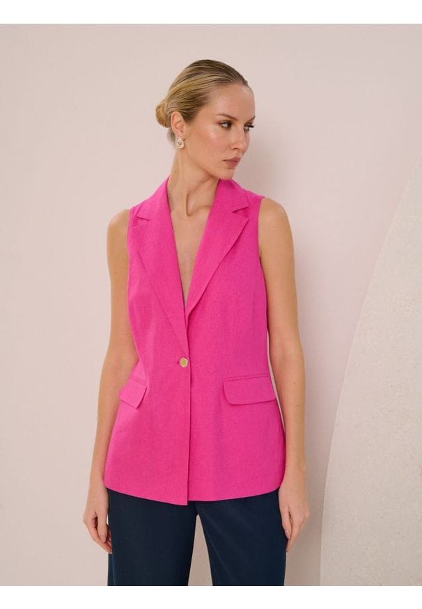 Sinsay - Kamizelka z domieszką lnu - różowy. Kolor: różowy. Materiał: len