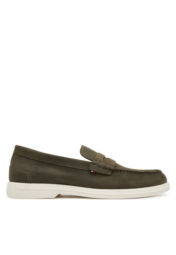 TOMMY HILFIGER - Tommy Hilfiger Mokasyny Nubuck P Loafer FM0FM05350 Khaki. Kolor: brązowy. Materiał: nubuk, skóra