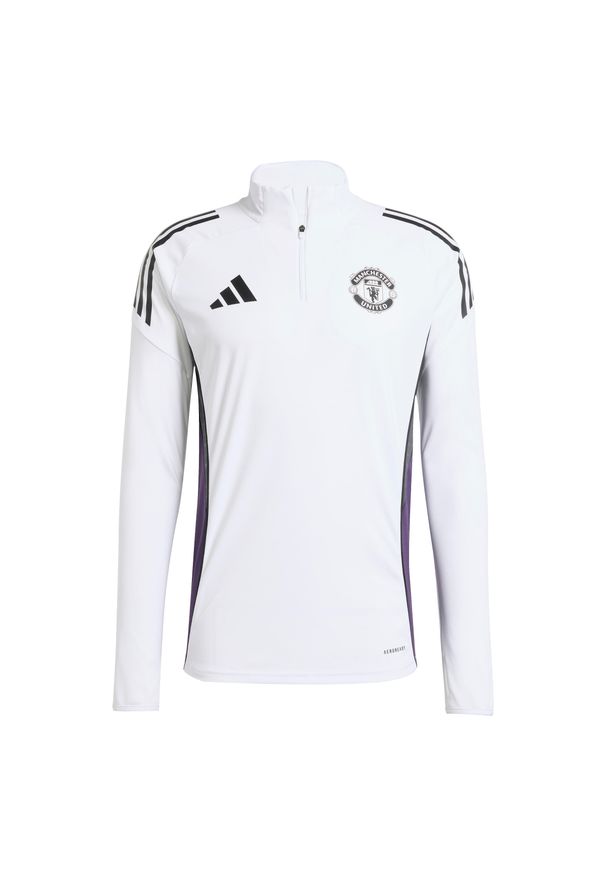Adidas - Bluzka treningowa Manchester United 2025/26. Kolor: biały. Materiał: dresówka. Sport: piłka nożna