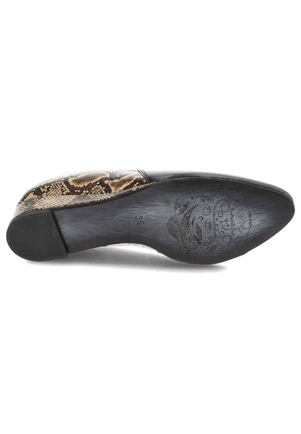 Czarne Czółenka Maciejka Damskie Eleganckie Buty. Okazja: do pracy. Kolor: czarny. Materiał: skóra. Obcas: na koturnie. Styl: elegancki