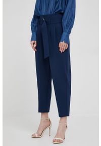 Lauren Ralph Lauren spodnie damskie kolor granatowy proste high waist. Stan: podwyższony. Kolor: niebieski. Materiał: dzianina. Wzór: gładki