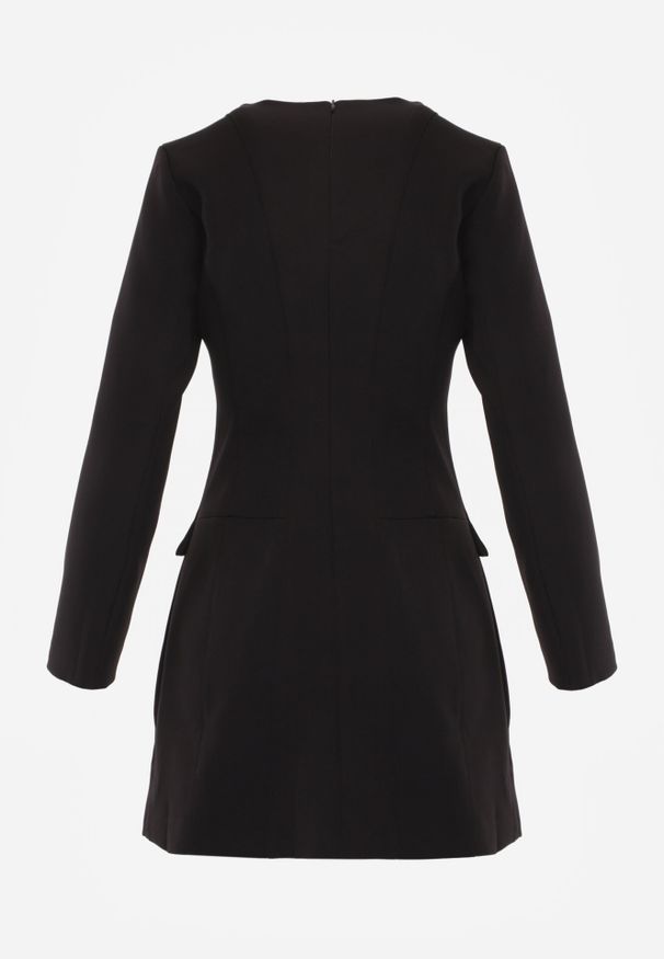 Born2be - Czarna Elegancka Sukienka VICES o Trapezowym Kroju z Imitacją Kieszeni Amaliete. Okazja: na spotkanie biznesowe. Kolor: czarny. Typ sukienki: trapezowe. Styl: elegancki