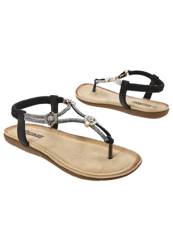 Czarne Sandały Artiker Stylowe Płaskie Obuwie Damskie. Kolor: czarny. Materiał: materiał. Styl: elegancki