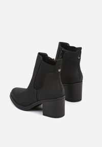 Born2be - Czarne Botki w Stylu Sztybletów na Słupku Hevea. Okazja: na spotkanie biznesowe, do pracy, na co dzień. Zapięcie: zamek. Kolor: czarny. Materiał: jeans. Wzór: aplikacja. Obcas: na słupku. Styl: klasyczny, biznesowy, casual, elegancki #4