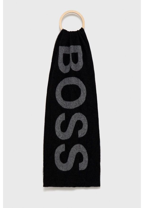 BOSS - Boss Szalik wełniany kolor czarny wzorzysty. Kolor: czarny. Materiał: wełna