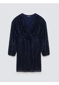 Big-Star - Sukienka damska mini cekinowa granatowa Loreta 403. Okazja: na imprezę. Kolor: niebieski. Wzór: aplikacja. Typ sukienki: kopertowe, dopasowane. Styl: wizytowy, elegancki. Długość: mini #6