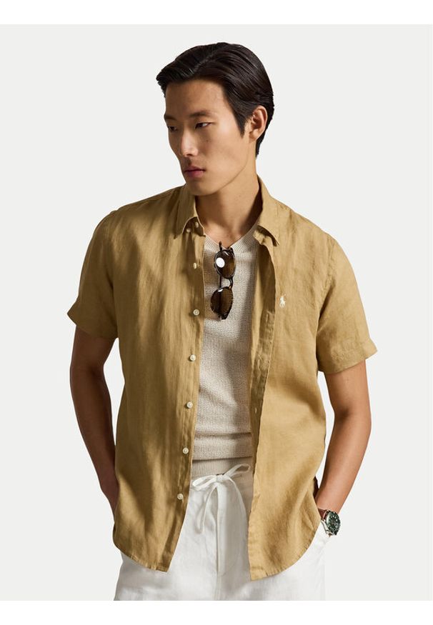 Polo Ralph Lauren Koszula 710968912502 Beżowy Regular Fit. Typ kołnierza: polo. Kolor: beżowy. Materiał: len