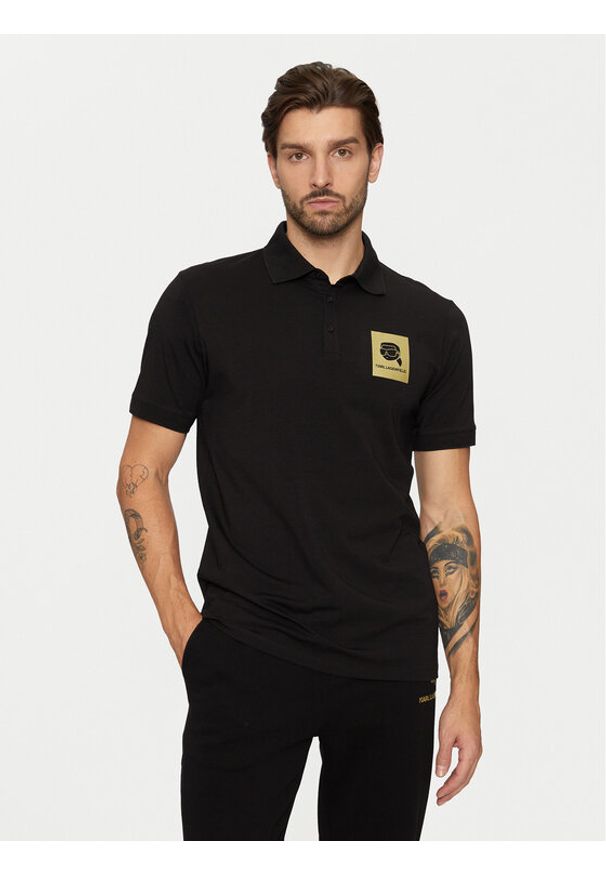 Karl Lagerfeld - KARL LAGERFELD Polo 745460 551235 Czarny Regular Fit. Typ kołnierza: polo. Kolor: czarny. Materiał: bawełna