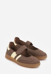 Born2be - Brązowe Tenisówki w Stylu Balerinek z Zapięciem na Rzep Talwan. Okazja: na spacer, na co dzień. Zapięcie: rzepy. Kolor: brązowy. Materiał: jeans. Sport: turystyka piesza #8