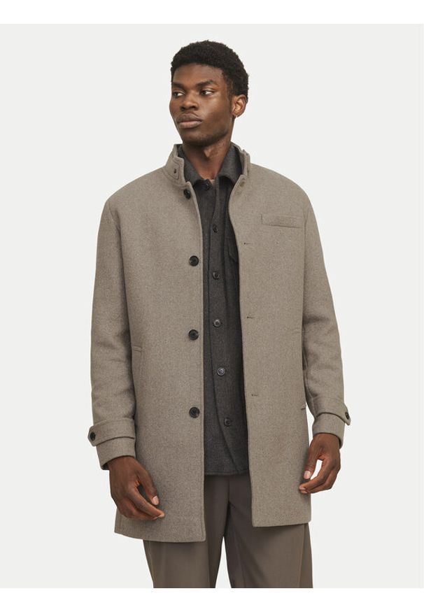 Jack & Jones Płaszcz wełniany Melton 12258672 Beżowy Regular Fit. Kolor: beżowy. Materiał: wełna, syntetyk